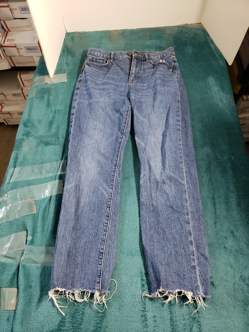 Loft Jeans Size 00 Womens Blue Pants Fray Hem Denim High Rise Straight Crop